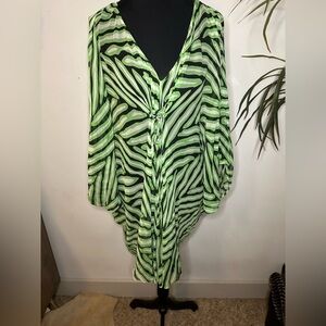 Vintage Diane Von Furstenberg 100% green black silk retro print sheer cover up